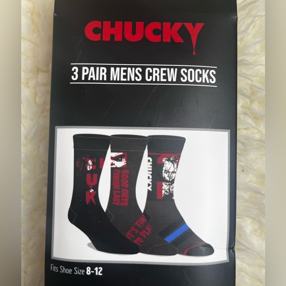 Bioworld Chucky Themed Black Crew Socks - 3 Pack